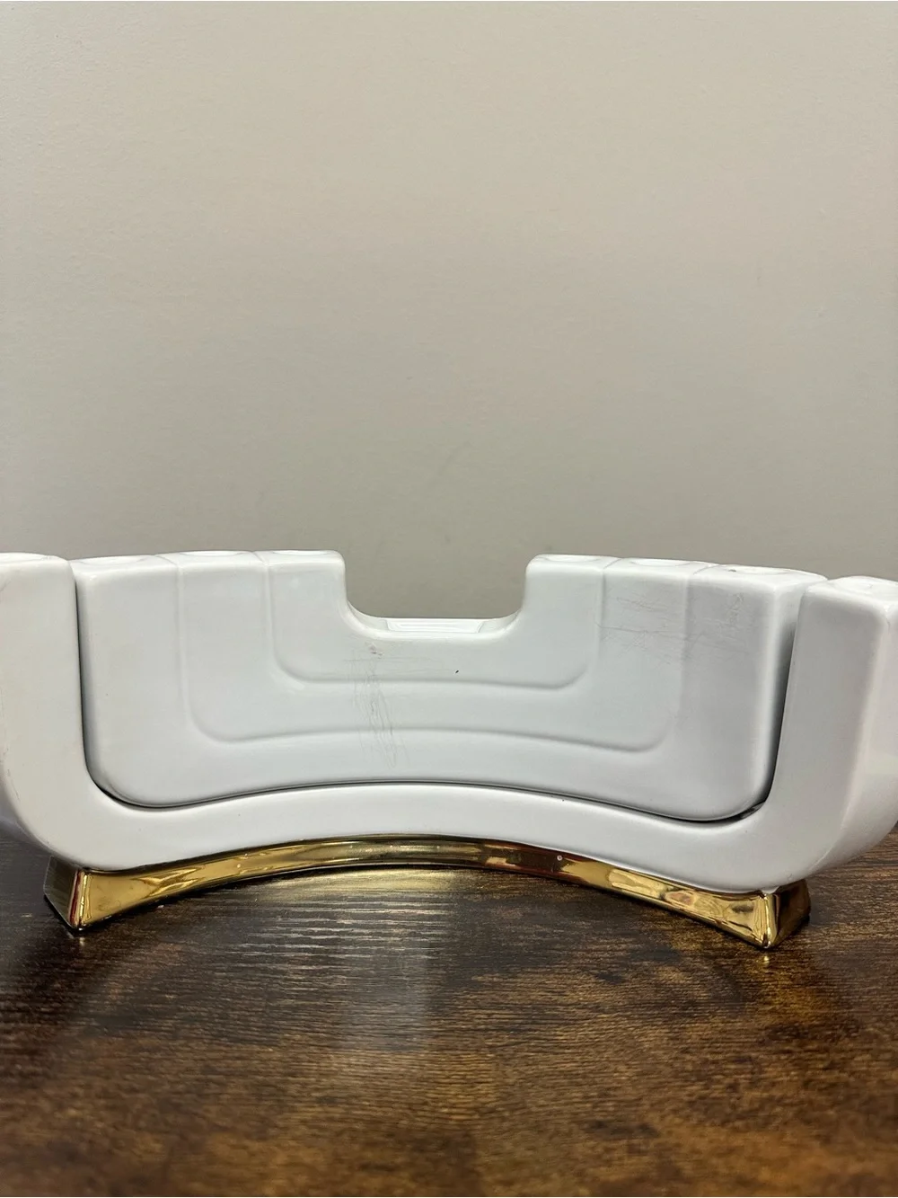 White Ceramic Menorah with Gold Base